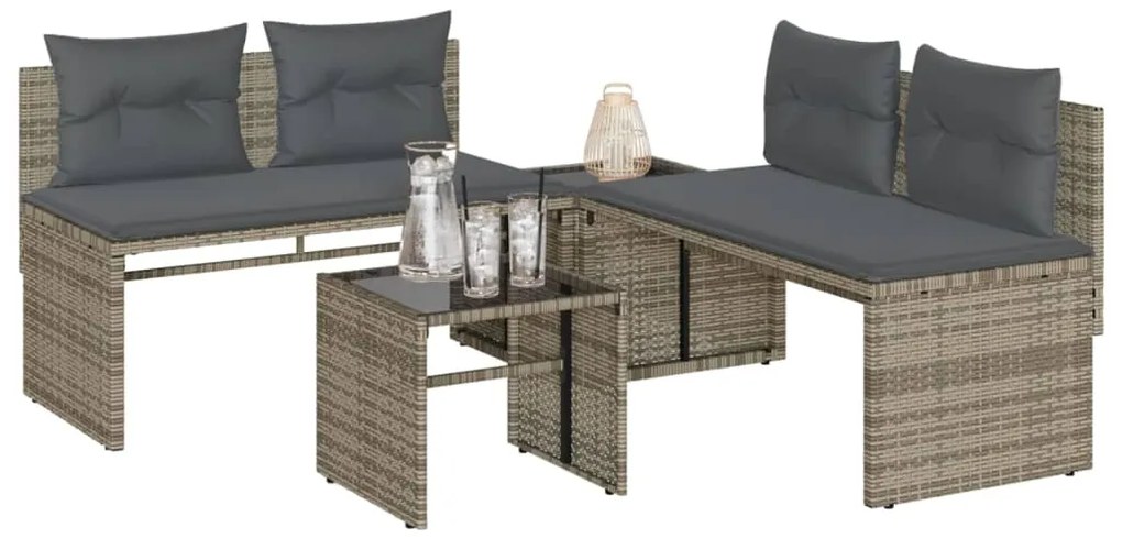 vidaXL Set canapea de grădină cu perne, 4 piese, gri, poliratan