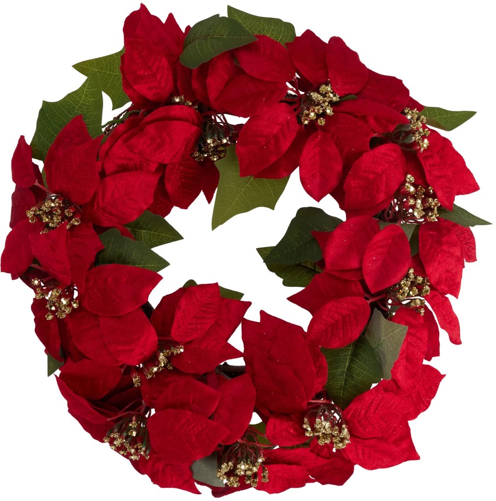 Coroană de Crăciun pentru ușă, poinsettia, 45 cm