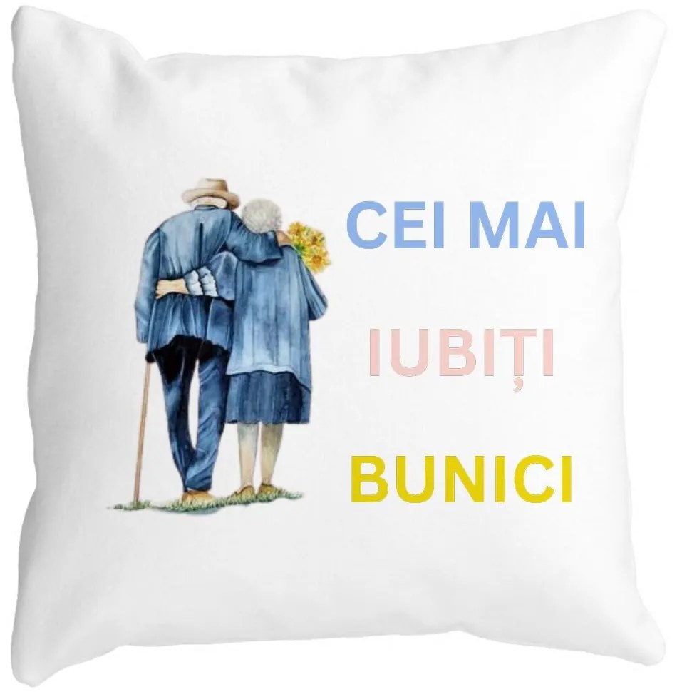 Perna Decorativa pentru Bunici 7, 40x40 cm, Alba, Mata, Husa Detasabila, Burduf