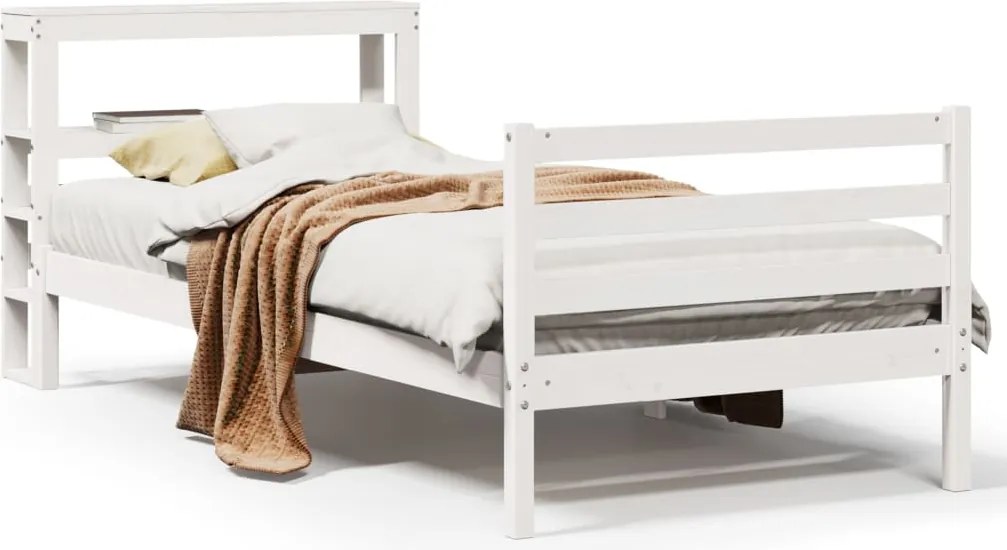 vidaXL Cadru pat fără saltea, alb, 90x190 cm, lemn masiv de pin