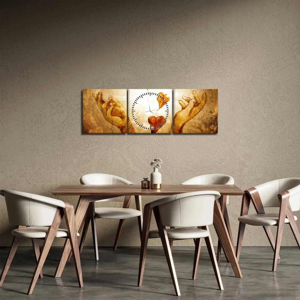 Tablou - pictura mâinilor pline de dragoste (cu ceas) (90x30 cm)