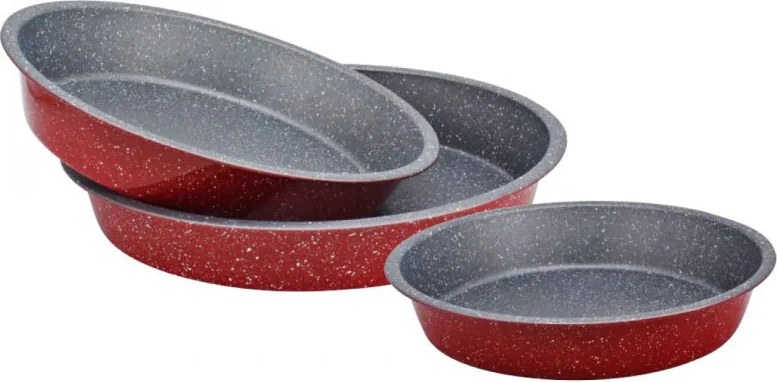 Set tăvi rotunde Rosberg Premium RP51222RR3, 3 buc, 24/28/32 cm, finisaj marmură, roșu