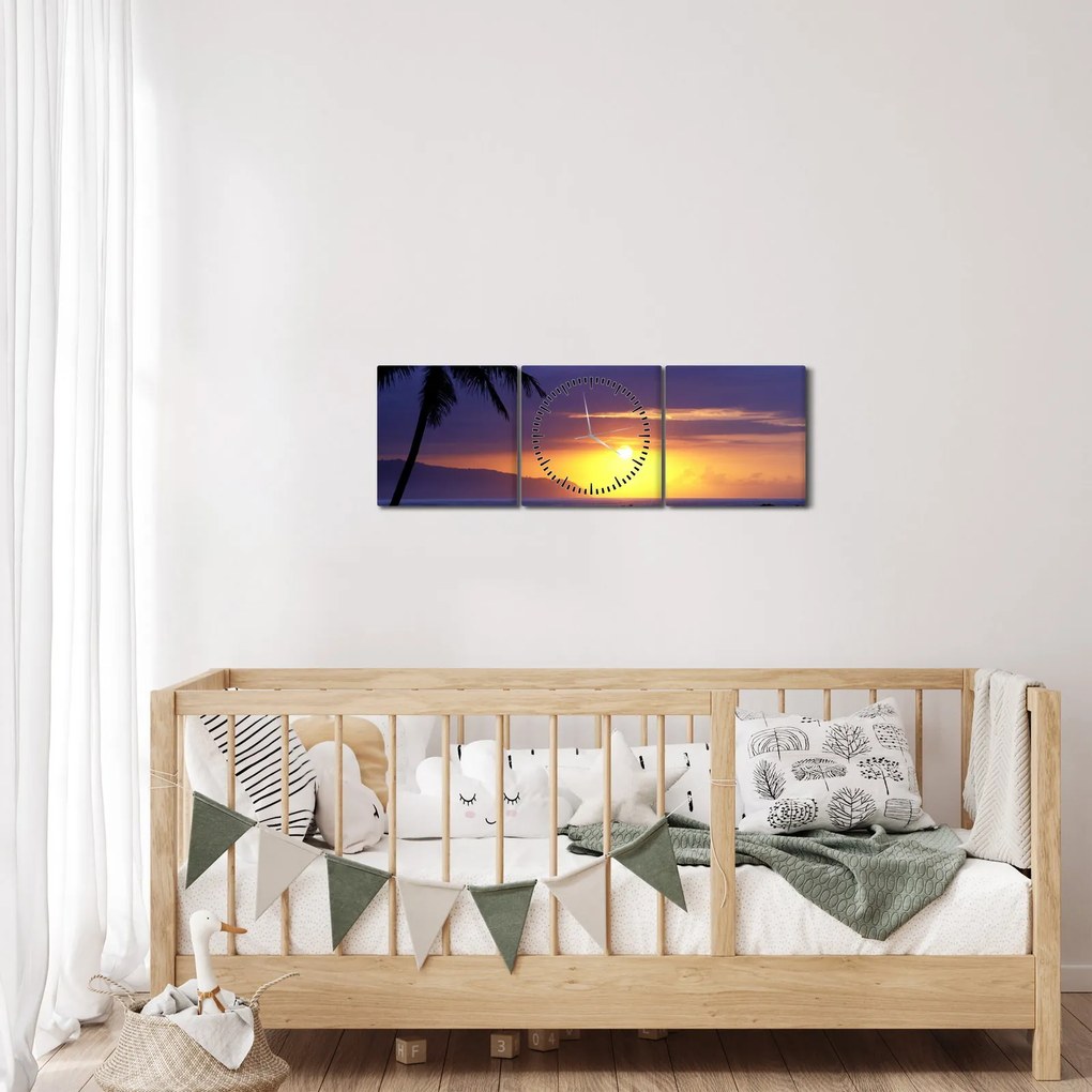 Tablou cu apus de soare deasupra mării (cu ceas) (90x30 cm)