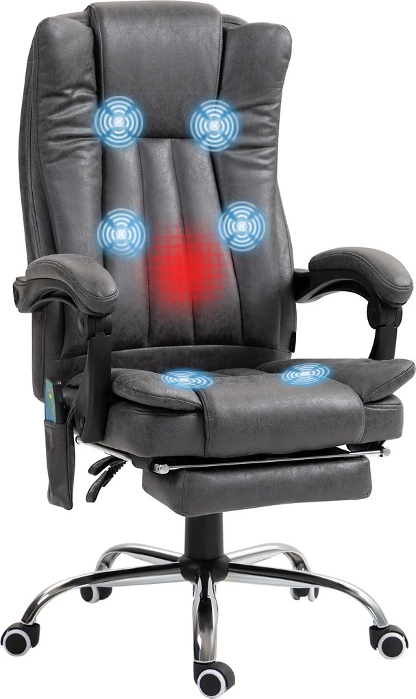 Vinsetto Fotoliu de birou cu funcție de masaj și încălzire, suport pentru picioare, reglabil, până la 120kg, Gri | Aosom Romania