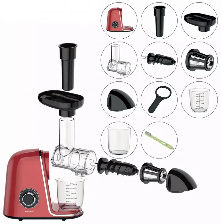 Storcator de fructe si legume Klausberg KB 7870, 150 W, 700 ml, Reverse, Accesorii, Rosu