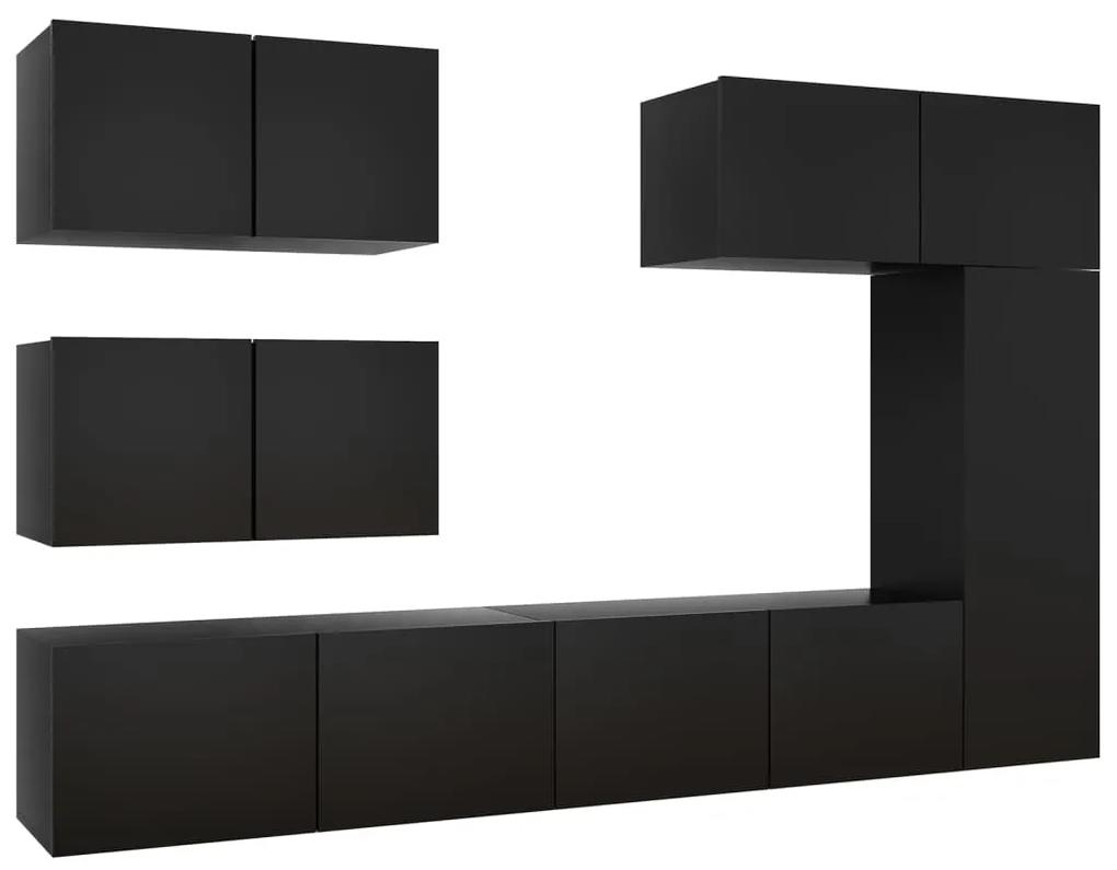 3078820 vidaXL Set dulapuri TV, 6 buc., negru, lemn prelucrat