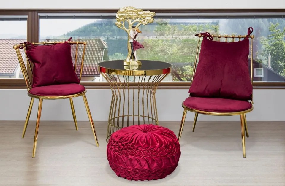 Scaun dining auriu / bordo din metal si stofa, 55 x 60 x 83 cm, Glam Backy Mauro Ferreti