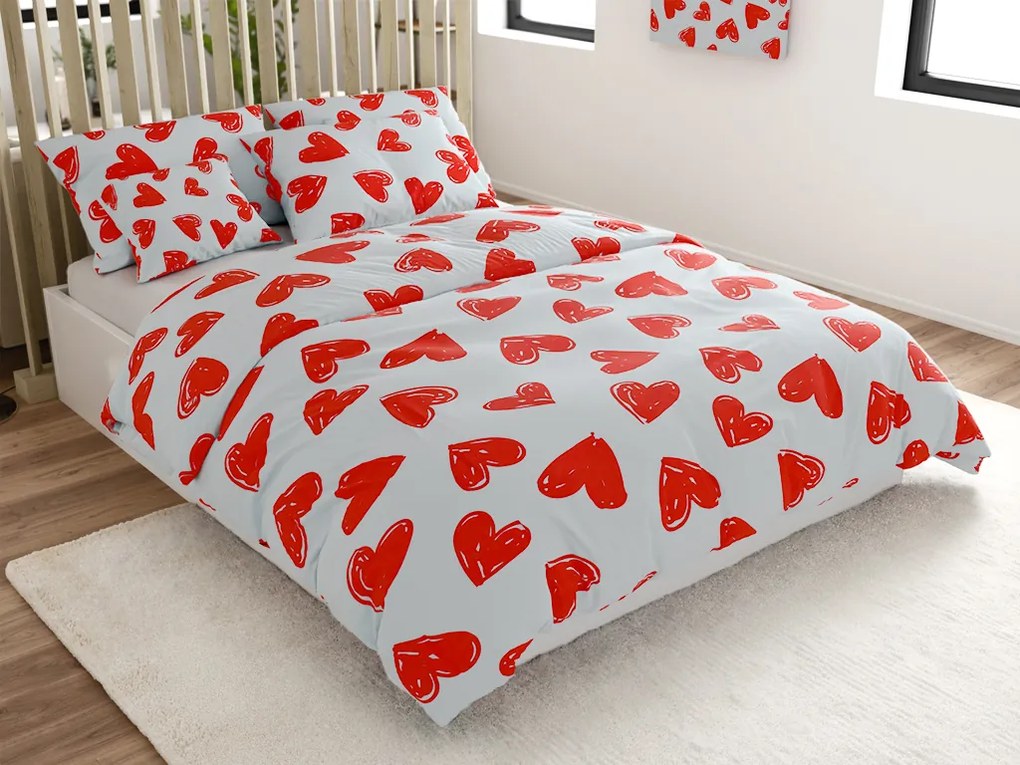 Lenjerie de pat din bumbac WARM HEART albastru deschis Dimensiune lenjerie de pat: 2 buc 70 x 90 cm | 200 x 220 cm