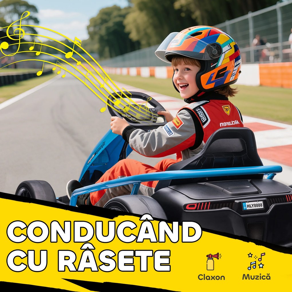 HOMCOM Go Kart Electric pentru Copii, Kart cu Pedale pentru Copii cu Pornire Lentă, Claxon, 115x77x54 cm, Albastru | Aosom Romania