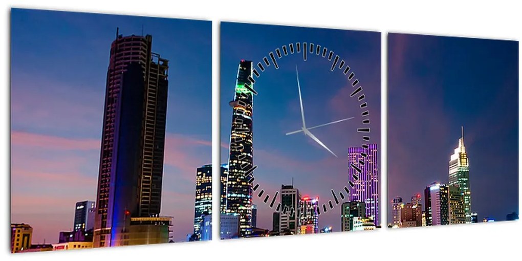 Tablou orașului nocturn (cu ceas) (90x30 cm)