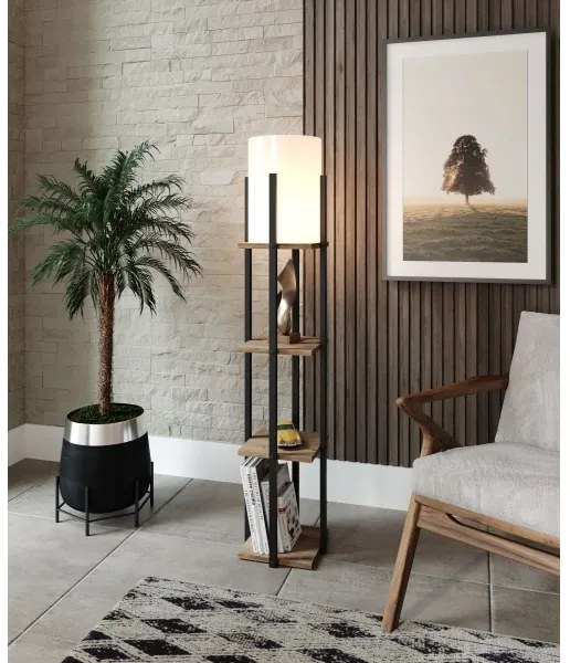 Lampadar cu rafturi NORA 1xE27/40W/230V negru/maro