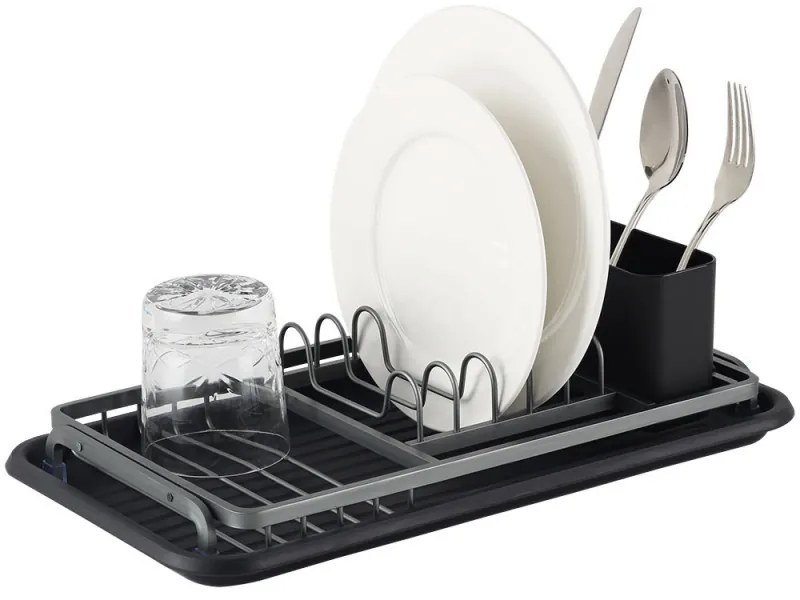 Uscător de vase Luigi Ferrero FR-3821A, 42x23x12 cm, Picioare antiderapante, Tavă de scurgere, Negru/gri