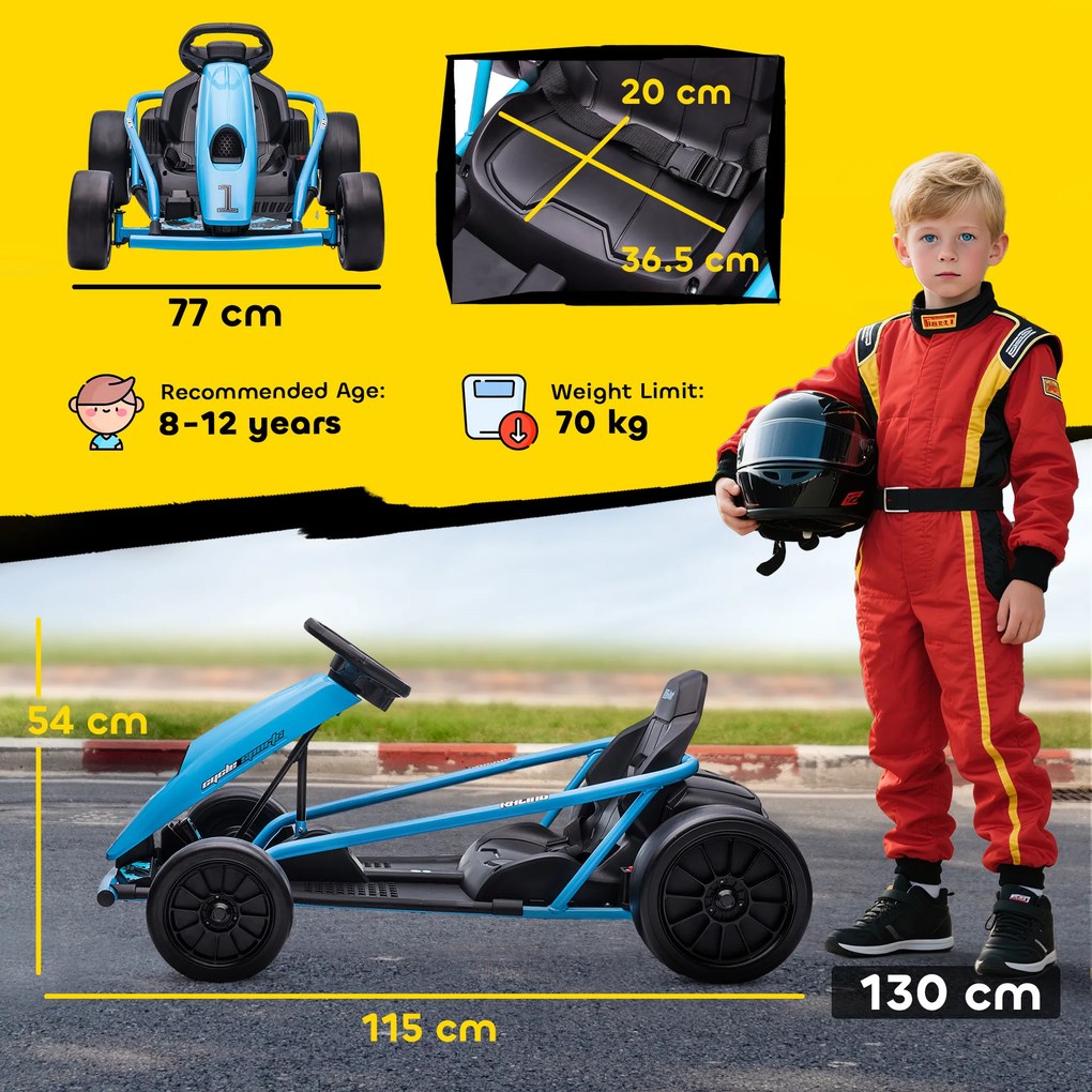 HOMCOM Go Kart Electric pentru Copii, Kart cu Pedale pentru Copii cu Pornire Lentă, Claxon, 115x77x54 cm, Albastru | Aosom Romania