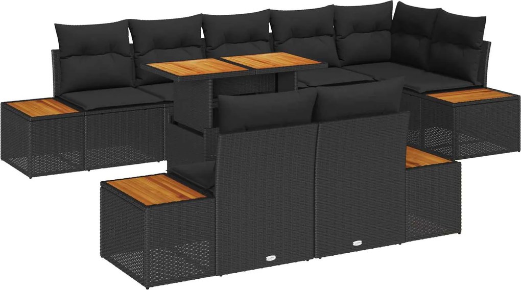 vidaXL Set de canapele pentru grădină 9 pcs Negru Rattan poli