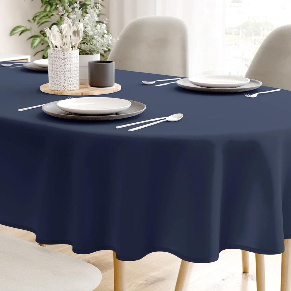 Goldea față de masă loneta - albastru-indigo - ovală 140 x 180 cm