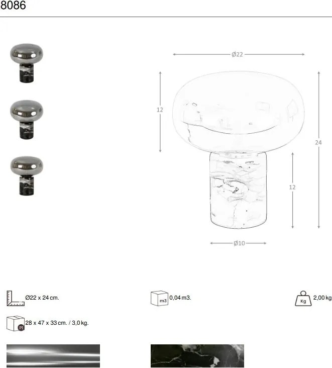 Lampa de masa din sticla fumurie si marmura portelanata neagra