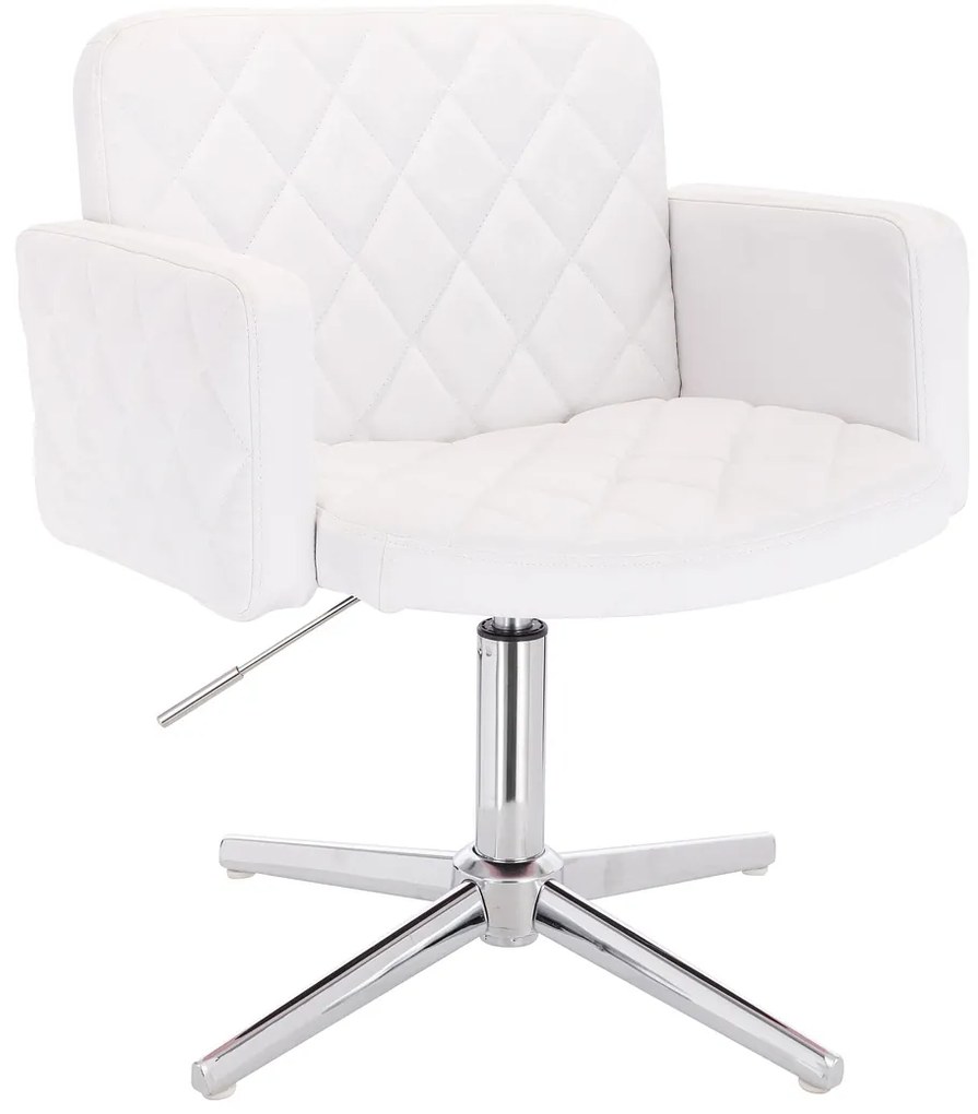 HC802CROSS Scaun Alb din Piele Ecologica cu Bază Cromata