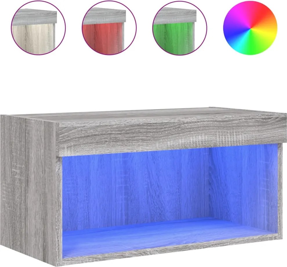 vidaXL Comodă TV cu lumini LED, gri sonoma, 60x30x30 cm