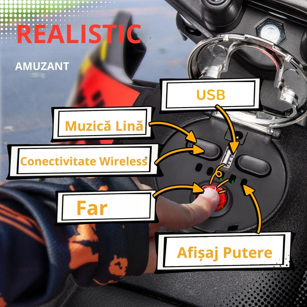 AIYAPLAY Motocicletă Electrică pentru Copii 3-8 Ani, 2 Motoare 12V, Roți Ajutătoare Detașabile, 30 kg, Galben | Aosom Romania