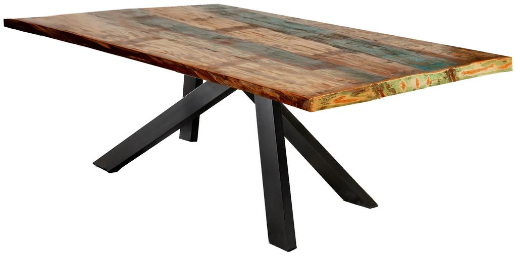 Masa dreptunghiulara cu blat din lemn reciclat Tables&amp;Co 240x100x74 cm multicolor/negru