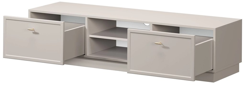 Comodă TV Lorini 150 cm cu sertare - culoare cașmir / mânere aurii tip T-bar