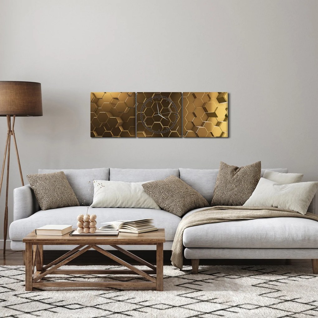 Tablou - Hexagoane verzi (cu ceas) (90x30 cm)