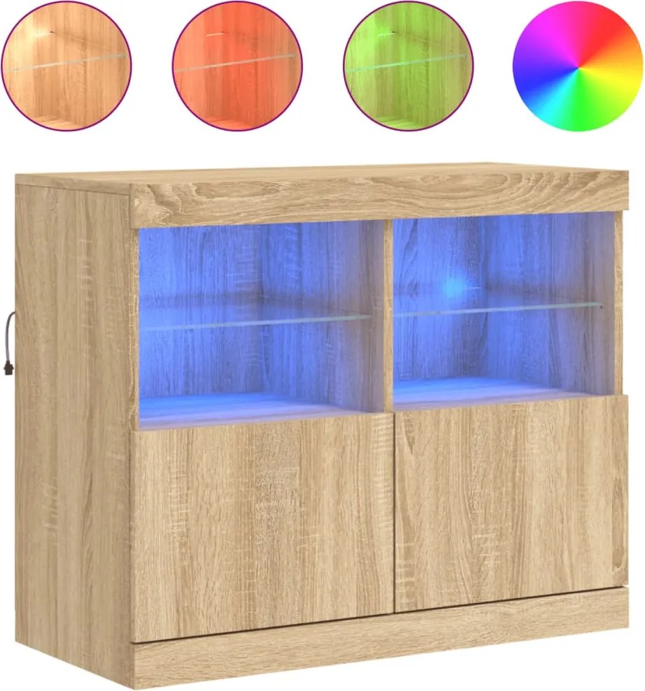 vidaXL Servantă cu lumini LED, stejar sonoma, 81x37x67 cm