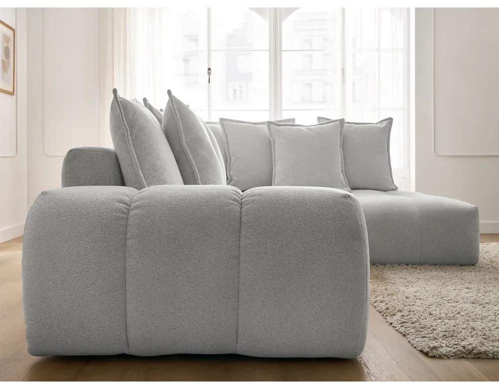 Colțar gri deschis extensibil/cu spațiu de depozitare cu tapițerie din chenille (cu colț pe partea dreaptă/în formă de ”L”) Everest – Bobochic Paris