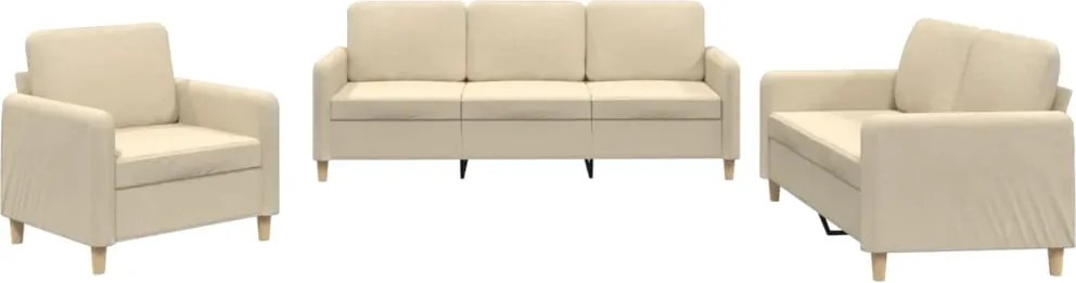 vidaXL Set de canapele cu perne, 3 piese, crem, textil