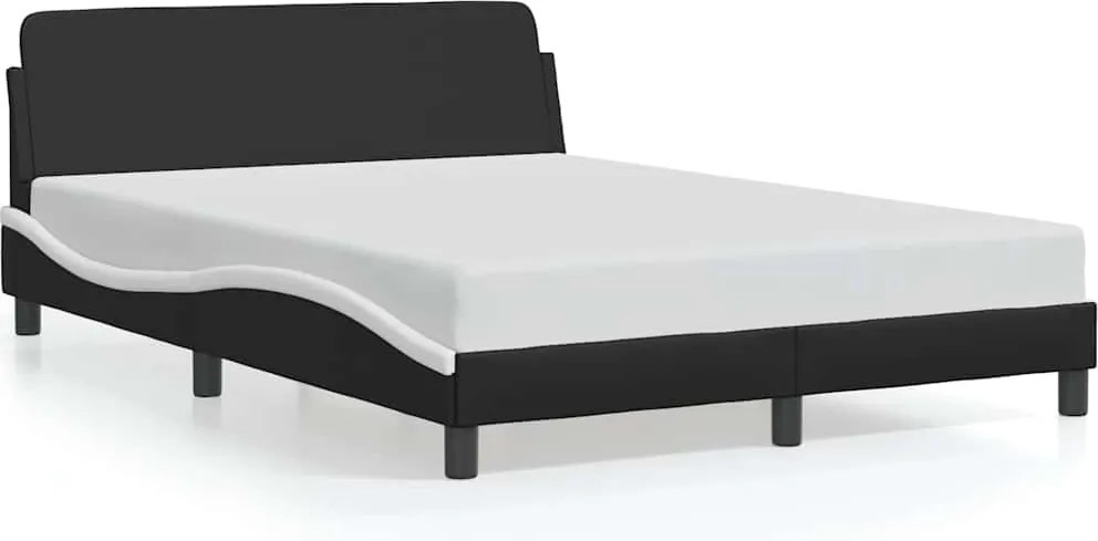 vidaXL Cadru de pat, Dover, negru/alb, 140x200 cm, piele ecologică
