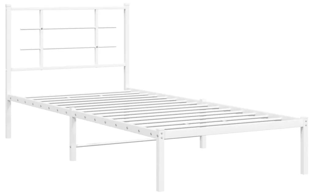 355602 vidaXL Cadru de pat metalic cu tăblie, alb, 90x190 cm