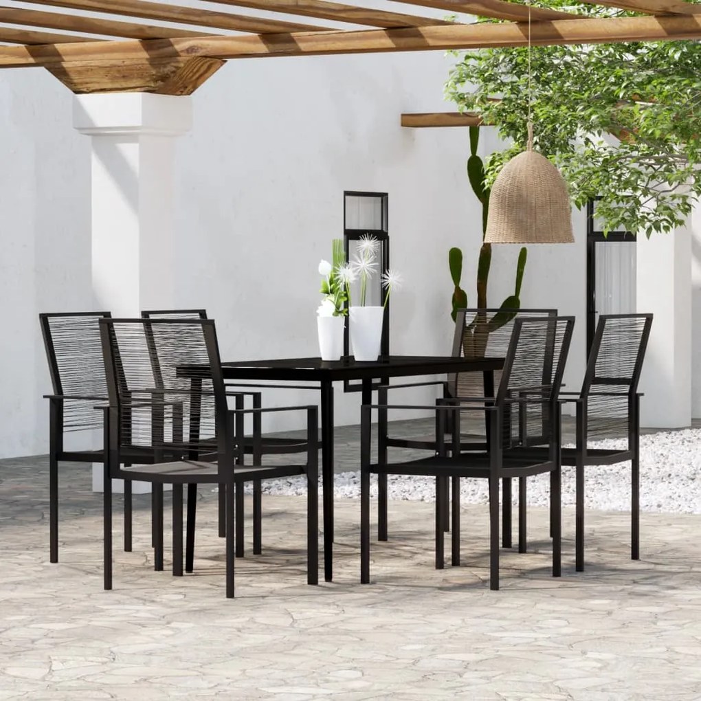 vidaXL Set de servit masa pentru grădină, 7 piese, negru