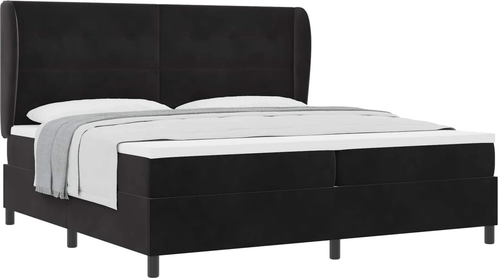 vidaXL Pat cu arcuri cu saltea cu headboard Negru 200 x 200 cm Catifea