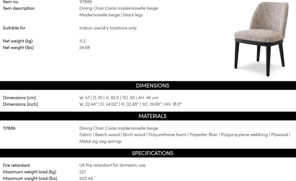 Scaun design LUX Costa, Mademoiselle beige