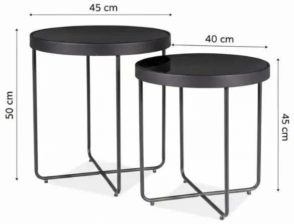 Mese de colt ATENA GLASS set 2 buc Ø 40/45 cm, negre