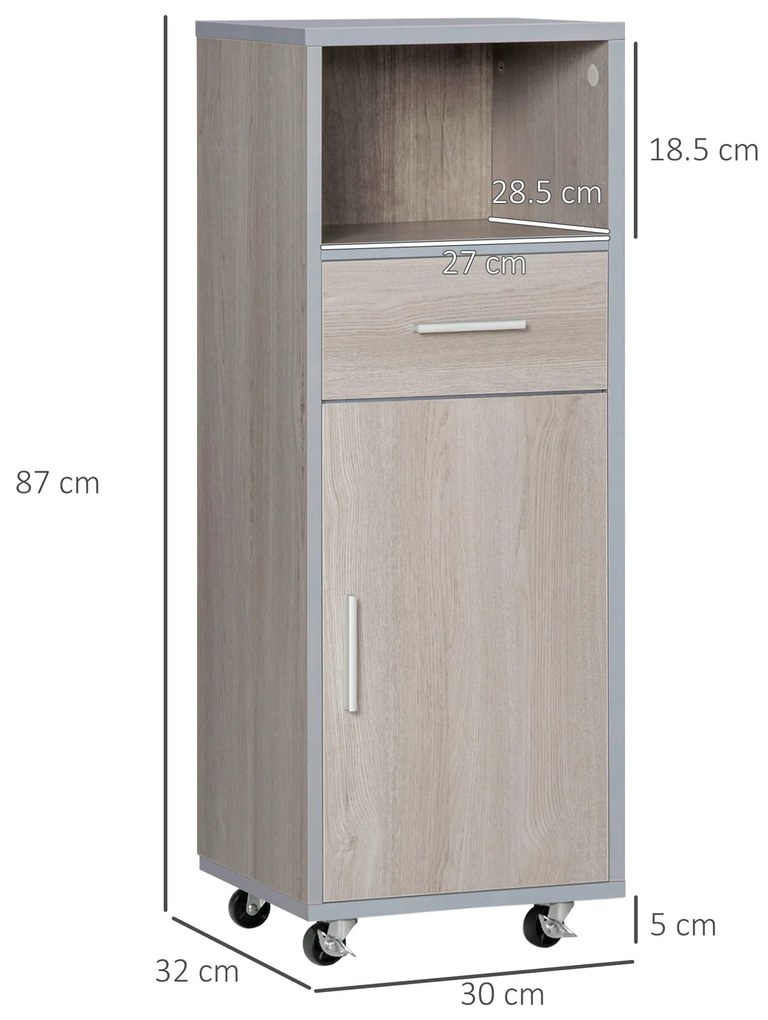 KLEANKIN Mobilier pentru baie inaltat din MDF, 30x32x87cm, Gri si Lemn