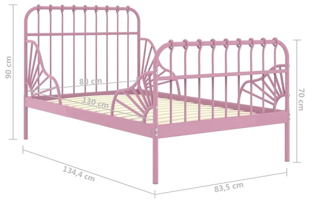 Cadru de pat extensibil, roz, metal, 80x130 200 cm Roz
