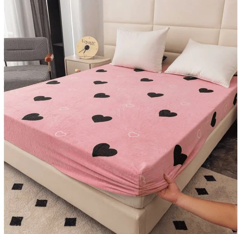 Cearsaf Cocolino microplus cu elastic CORAZON 180x200 cm roz