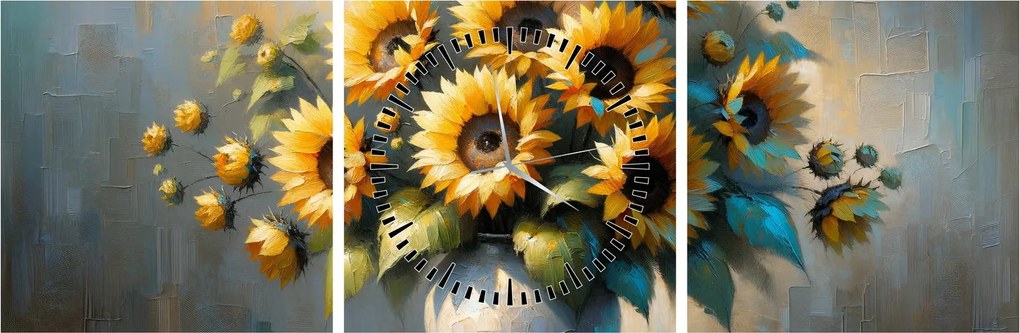 Tablou – Vază cu floarea-soarelui (cu ceas) (90x30 cm)