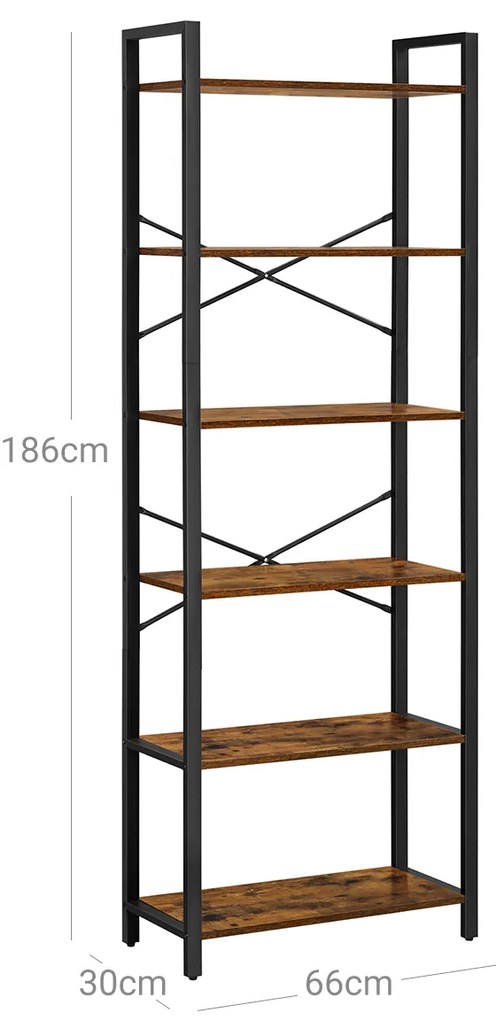 Biblioteca TAYLOR 6 rafturi 186x66 cm, rustic maro
