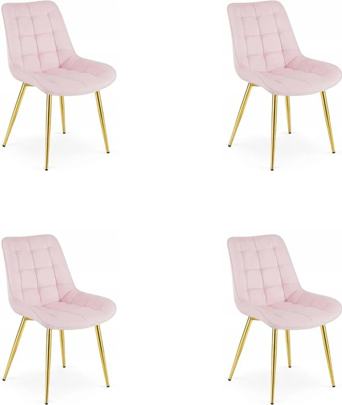 Set 4 Scaune Bucatarie/Dining Joy Roz Deschis, Catifea, Picioare Metalice, Finisaj Auriu