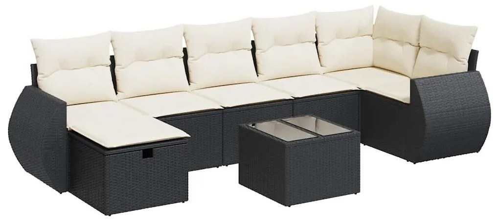 3325612 vidaXL Set mobilier de grădină cu perne, 8 piese, negru, poliratan