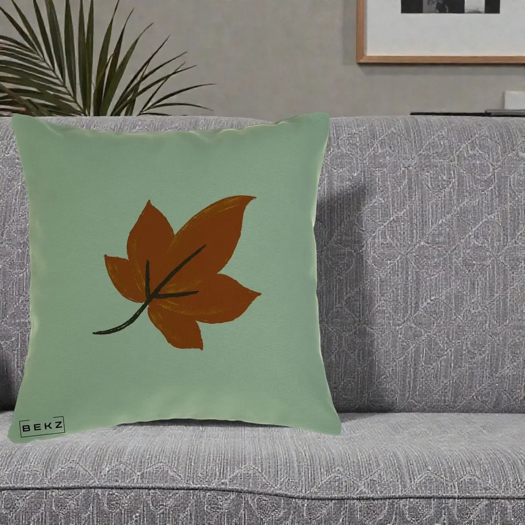 Perna Decorativa Frunza de Toamna Portocalie, 40x40 cm, Verde, Husa Detasabila, Perna Inclusa, BEKZ®