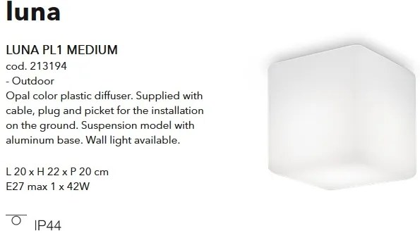 Plafoniera pentru exterior cu protectie IP44 LUNA PL1 MEDIUM 213194