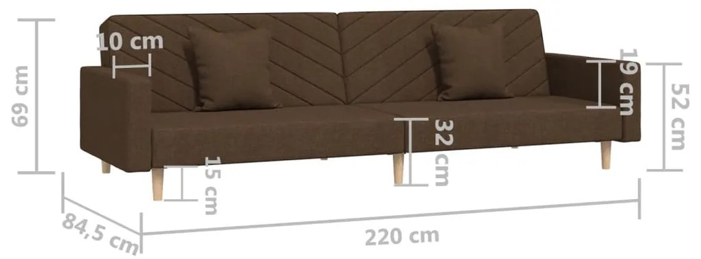 Canapea extensibila cu 2 locuri, 2 perne, maro, textil Maro, Fara scaunel pentru picioare Fara scaunel pentru picioare