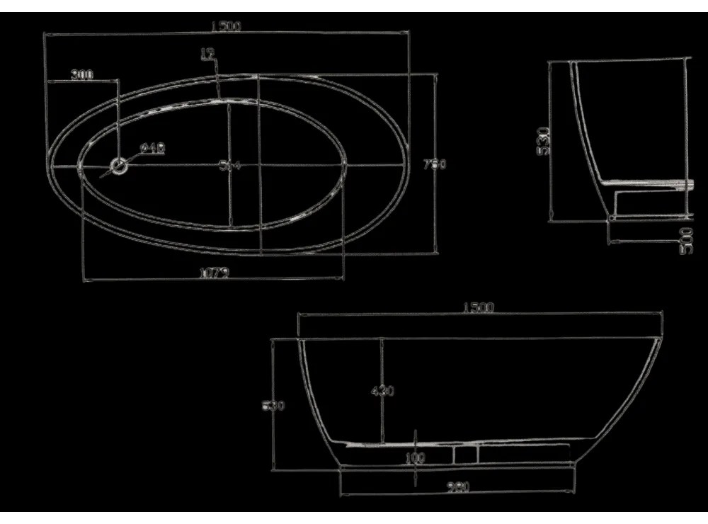 Cada baie freestanding 150 x 75 cm alba, compozit Bella Casa 1500x750 mm