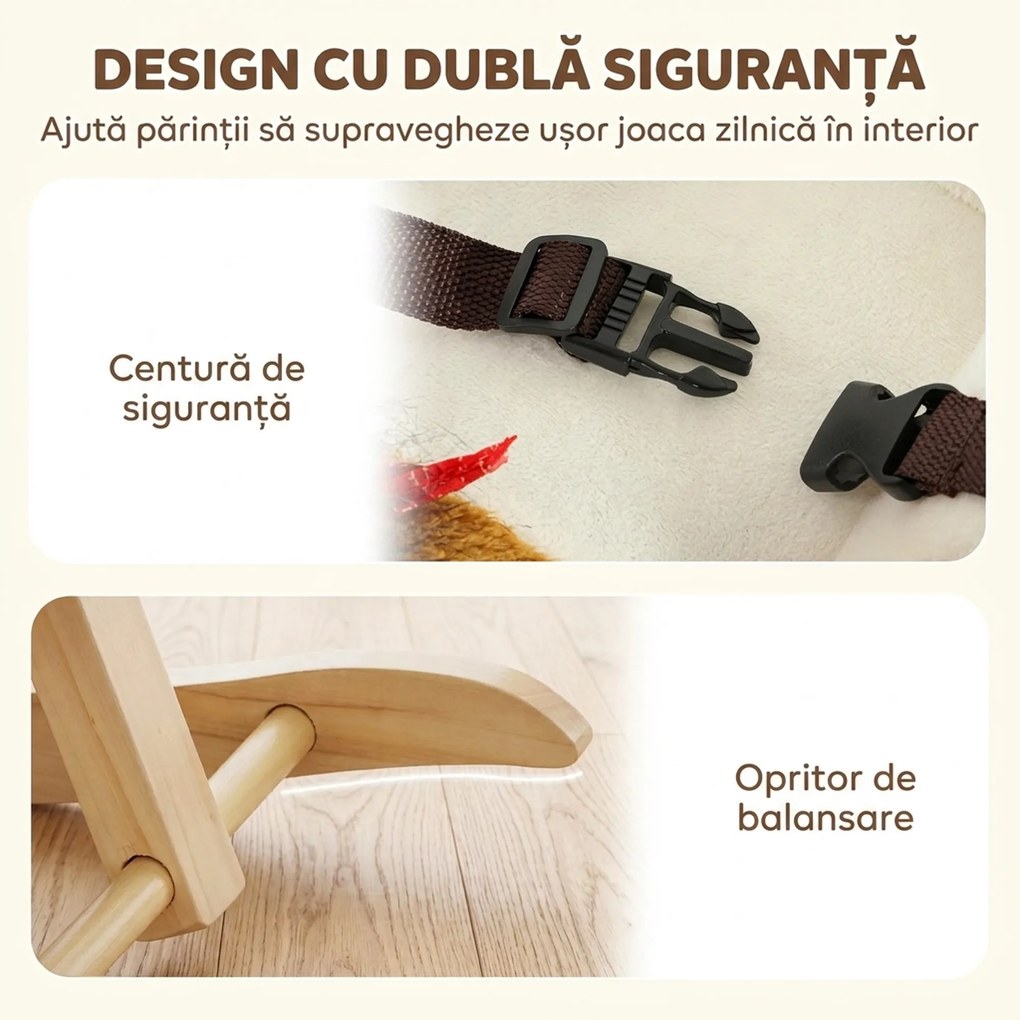 AIYAPLAY Cal Balansoar pentru Copii 18 Luni+, cu Nechezat Realist și Structură din Lemn Masiv, Maro | Aosom Romania