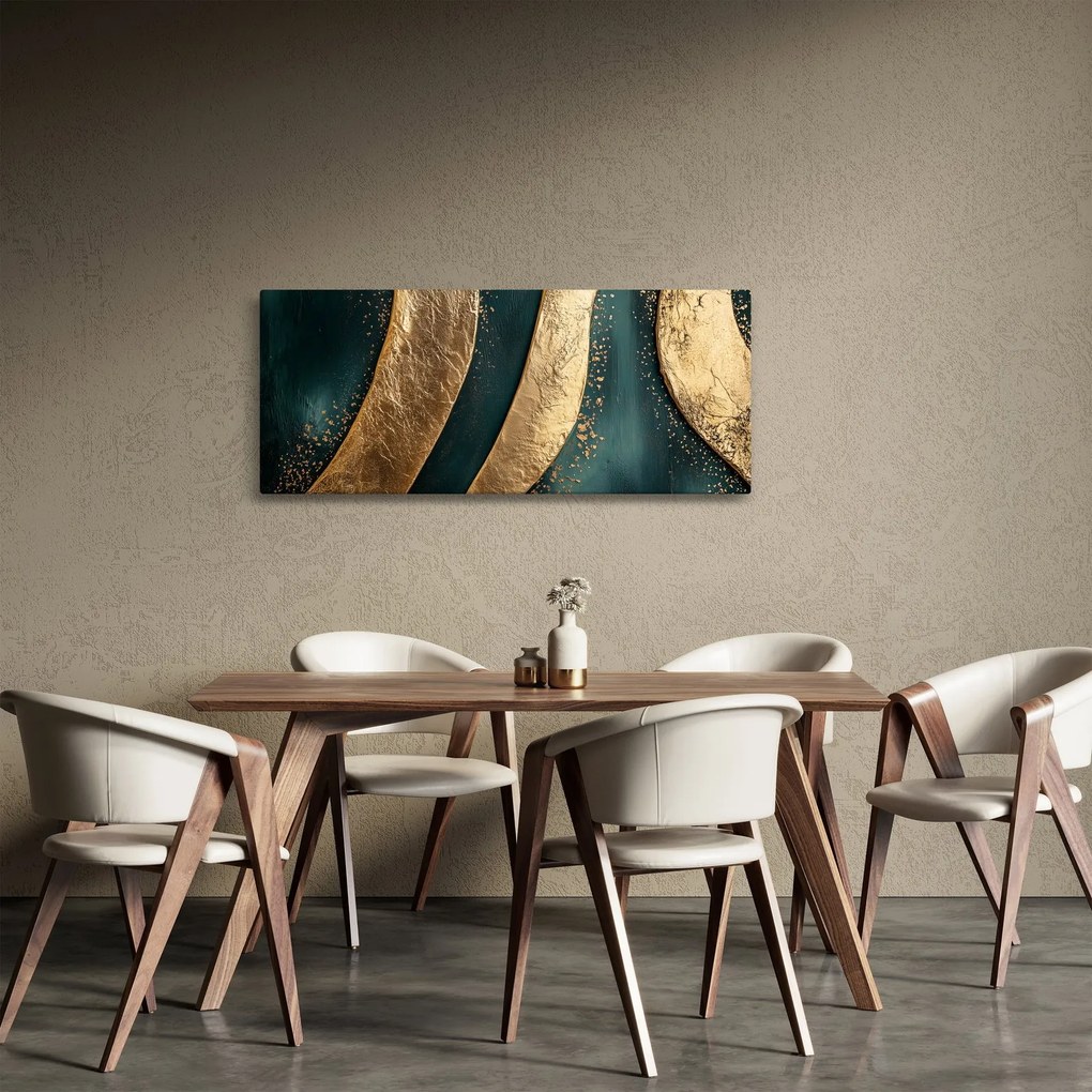 Tablou - Abstracție verde cu auriu I. (120x50 cm)