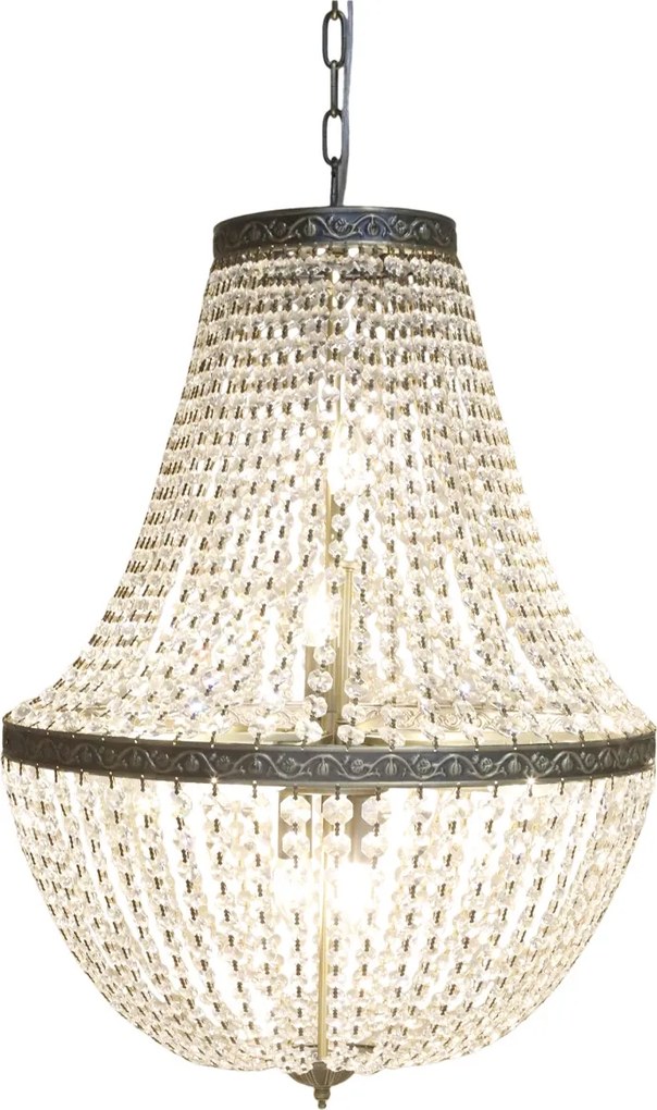 Candelabru francez din sticlă și fier, cu prisme din sticlă, finisaj alamă antichizată, H75 cm × Ø55 cm, „Versailles”