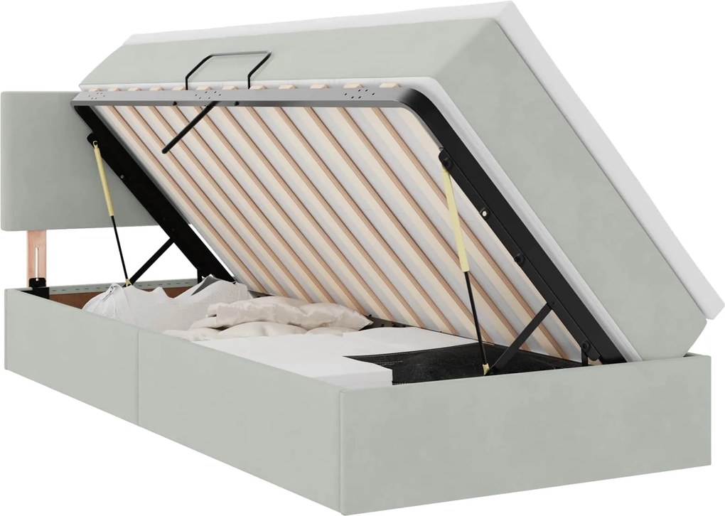 vidaXL Pat cu storage cu saltea Gri deschis 90 x 200 cm Catifea